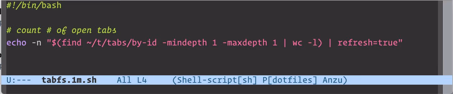 @rsnous: "made a little BitBar (?) script using TabFS to show me the number of open tabs (updating every minute & when I click)" Image from Twitter.