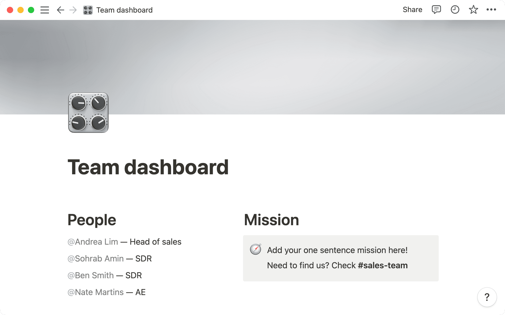 Team dashboard - hero