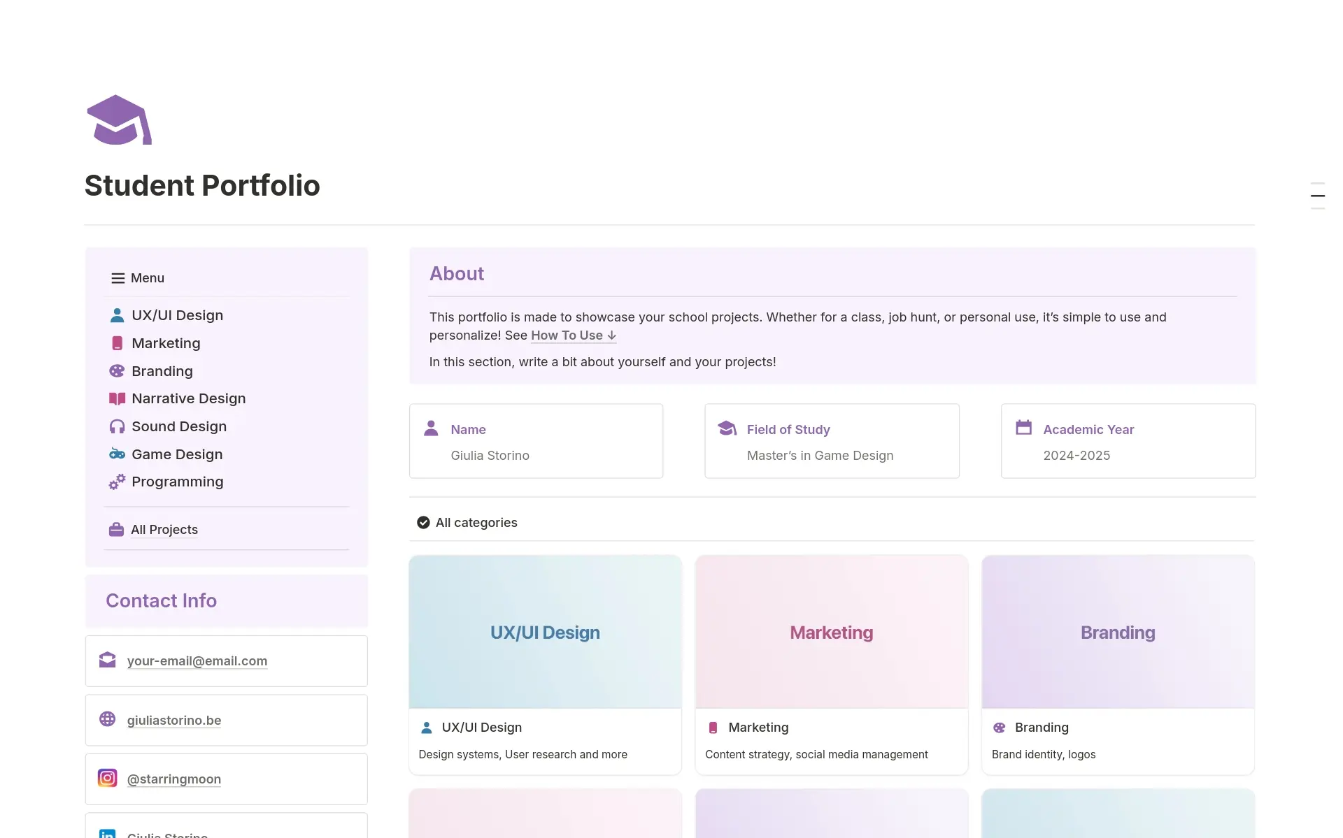 Screenshot of Templates for Student Job Hunting collection by Notion