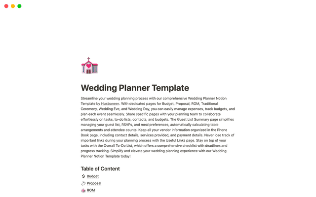 Wedding Planner Template